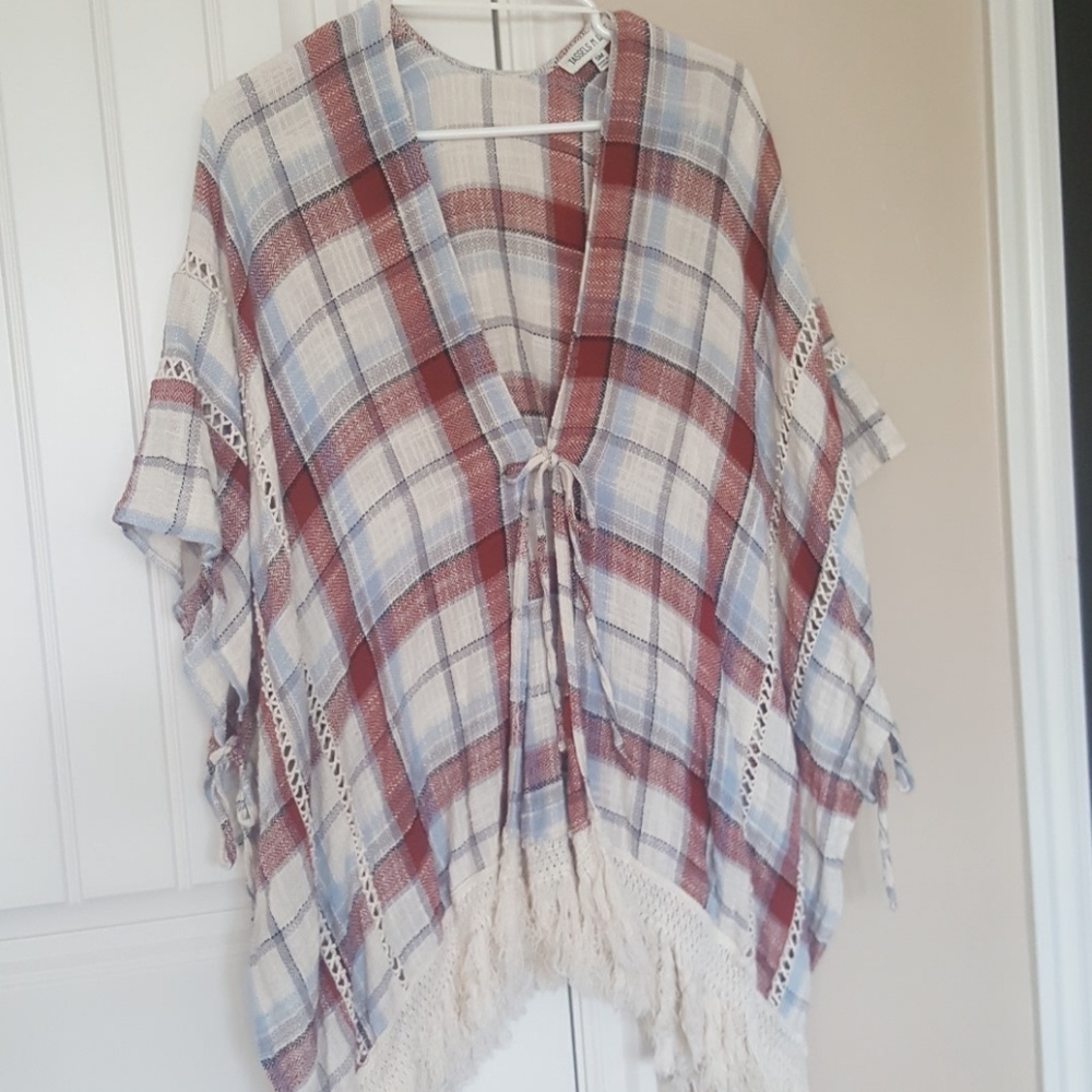 Tassels n Lace plaid poncho